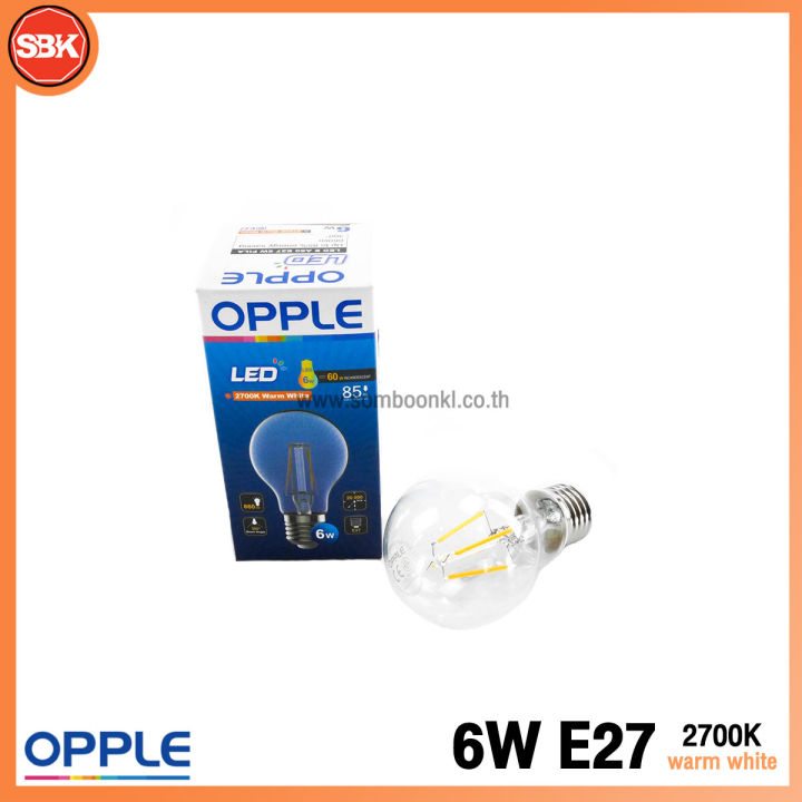 OPPLE หลอดไฟ หลอด LED Filament A60 6W E27 2700K WarmWhite