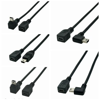 Mini USB 5 cores Cable 5Pin Male Plug To Female Jack Extension Data Adapter Lead Cable Right Angle 90 Degree Cord 25cm