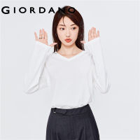 ➦Giordanoผู้หญิง เสื้อยืดคอวีแขนยาวผ้าฝ้ายแท้ Free Shipping 13322759