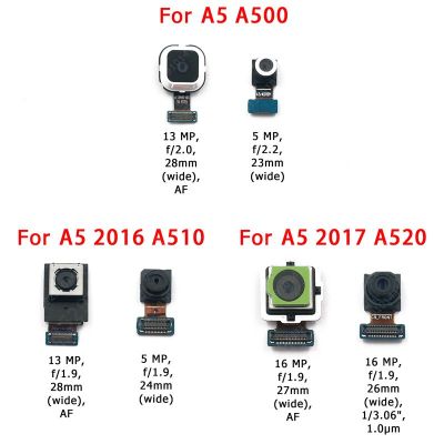 กล้องด้านหน้าด้านหลังของแท้สำหรับ Galaxy A5 2016 2017 A500 A510ชิ้นส่วนชิ้นงอสำหรับเปลี่ยนโมดูลกล้องหันหน้าไปทางหลัก