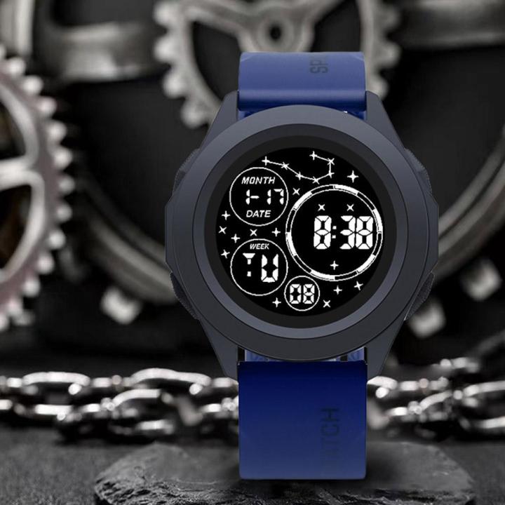 นาฬิกาเรืองแสงอเนกประสงค์สำหรับวัยรุ่นนาฬิกาลำลองกลมนาฬิกากีฬาอิเล็กทรอนิกส์กลางแจ้ง-f4u8