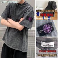 Stone Island 2023 Washed Old Cotton Short-Sleeved T-Shirt Mens Embroidered Badge Female Couples Same Style Sports Ins Loose