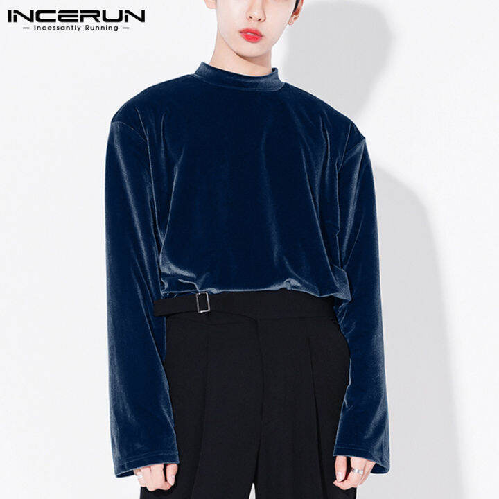 incerun-เสื้อเชิ้ตแขนยาวย้อนยุคสำหรับผู้ชาย-เสื้อเบลาส์แบบลำลองใส่ไปงานปาร์ตี้แบบสวมหัว-สไตล์เกาหลี