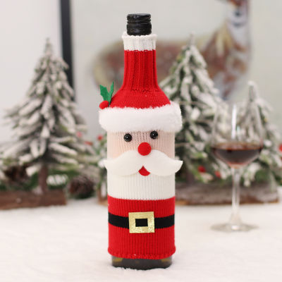 ขวดไวน์เทศกาลปกซานตาคลอส Snowman แชมเปญขวดแขนการ์ตูนถักตกแต่งคริสต์มาสสำหรับบ้านครัวร้านอาหาร