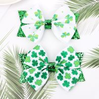 【CW】 ncmama 3.5 quot; St. Patrick   39;s Day Decorations Hair Kids Shamrock Printed Bows Accessories