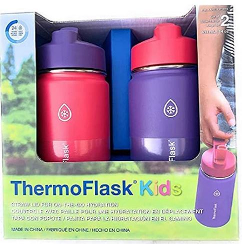  ThermoFlask Double Wall Vacuum Insulated Stainless Steel Kids  Water Bottle with Straw Lid, 14 Ounce, 2-pack, Punch/Eggplant: Home &  Kitchen