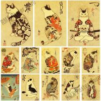 2023❣₪✴ Japan Tattoo Samurai Cat Posters and Prints Home Decoration Accessories Decorative Picture Wall Paintings Room Decor Aesthetic