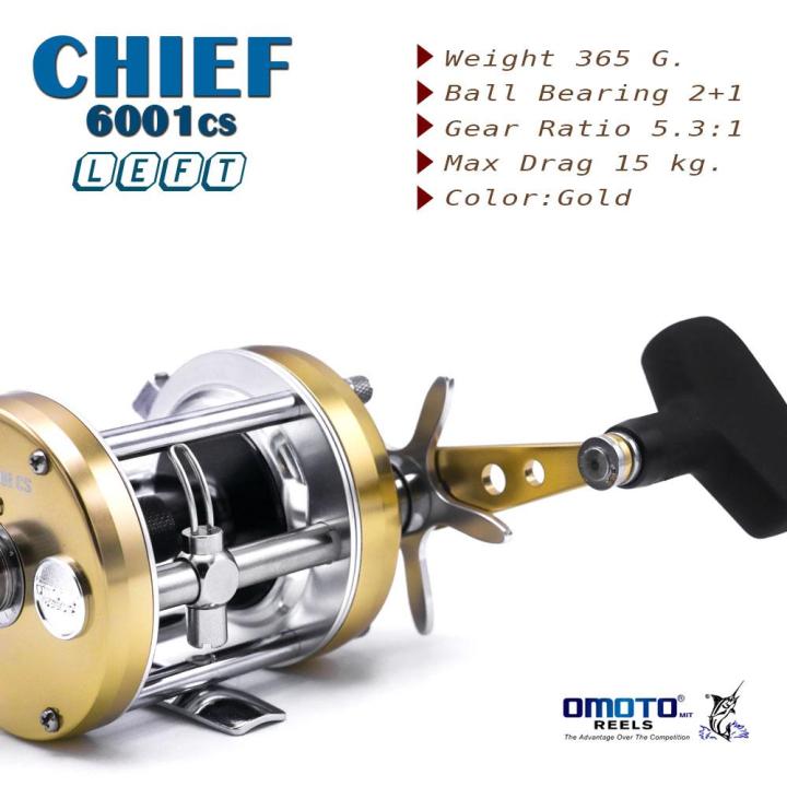 อุปกรณ์ตกปลา-omoto-รอก-รุ่น-chief-6001cs-หมุนซ้าย-รอกตกปลา-รอกเบททรงกลม