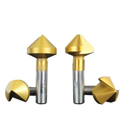 UCHEER ไทเทเนียมลบมุม bitssingle / 3edge ชุบก้านตรง 90 องศาสแตนเลสเครื่องตัดแต่งรูกลม Countersink