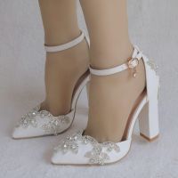 White 11CM Rhinestone Sandals Pointed Shoes Women Sweet Luxury Platform Wedges Shoes Wedding heels High Heels