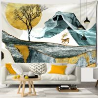 Simple Golden Deer Moon Landscape Tapestry Bedroom Decor Wall Tapestry Wall Fabric Hippie Psychedelic Tapestry