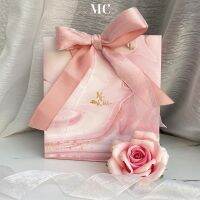 ถุงSpecial.gift.Bag.แบรนด์jewelryMcbrandพร้อมโบว์2เส้นลายหินอ่อนหรูหรา