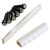 6 String Acoustic Guitar Bone Bridge Saddle and Nut and 18Pcs Ebony Guitar Bridge Pins White+Black