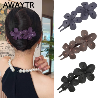 Stylish Hair Accessories Crystal Hairpin Rhinestone Hairpin Back Of The Head Hair Claw Double Flower Hair Clip