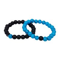 Distance Bracelets Strong Elastic Friends Relationship Couples His Hers Beads Bracelets (Black+Blue)