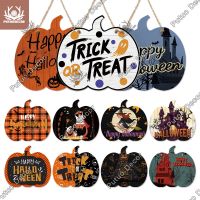 ✴ Putuo Decor Halloween Wood Sign Pumpkin Shape Wooden Plaque Trick or Treat Hanging Sign Ghost Castle Witch Home Wall Decor Gift