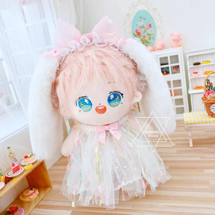 Kpop 20cm Idol Dolls Clothes Bunny ear Headband Rainbow Dress Jennie ...