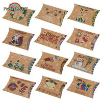 Twister.CK 60pcs Christmas Pillow Boxes 12 Patterns Christmas Kraft Paper Gift Boxes Gift Card Holders Christmas Party Supplies