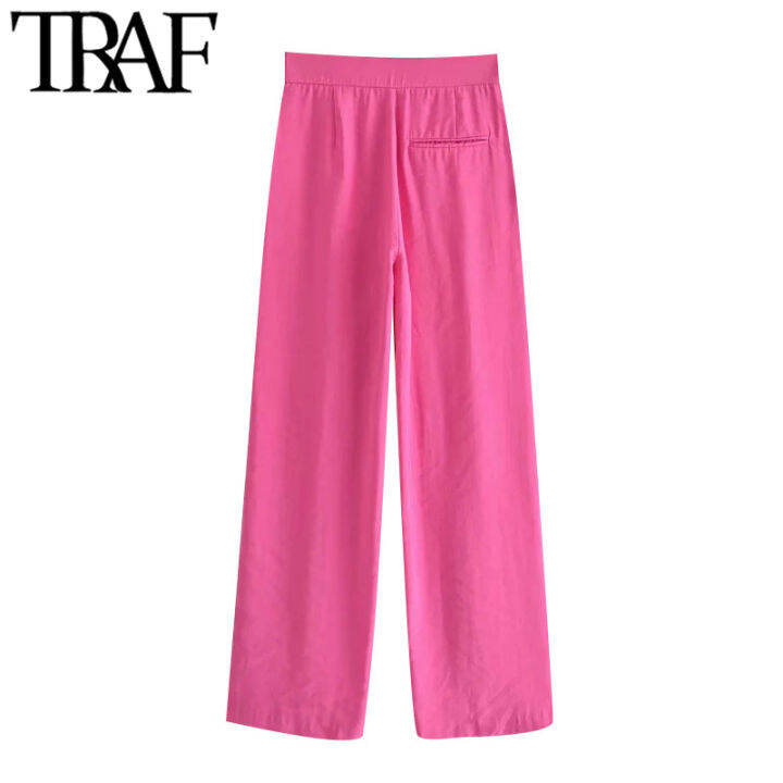 traf-women-chic-fashion-side-pockets-wide-leg-pants-vintage-high-waist-zipper-fly-female-trousers-mujer