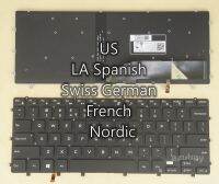 US พจนานุกรม Swiss ภาษาฝรั่งเศสคำ Nordic แป้นพิมพ์สำหรับ Dell XPS 15 7590 9550 9560 9570 Inspiron 7568 2 In 1, 7558 02JGWG 0GDT9F, Backlit