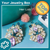 Her Lab Jewelry | ต่างหูเจ้าสาวสำหรับงานแต่งงานทองคำบริสุทธิ์ต่างหูเพชรแท้ K Gold ต่างหูที่สวยงามต่างหูประกายทำจากเพชรพลอยดีไซน์สร้างสรรค์เครื่องประดับแฟชั่นต่างหูคริสตัลสตั๊ดสำหรับผู้หญิงฟรีสำหรับของขวัญชิ้นเล็กๆ ส่งเสริมการขาย พื้นฐาน