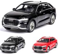 1:24 Audi Q8 SUV รถออฟโร้ดรุ่นจำลองสูงรถโลหะผสมรุ่นที่มีเสียงดึงกลับรถของเล่นเด็กจัดส่งฟรี