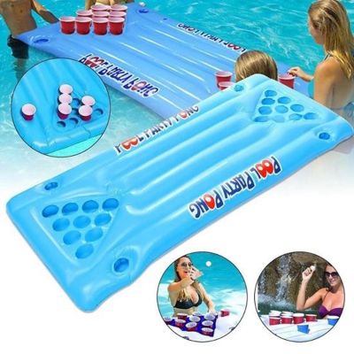 Inflatable Pool Mattress Beer Table Pool Mat Cup Hole Floating Row Table Tennis Entertainment Water Sports Pad