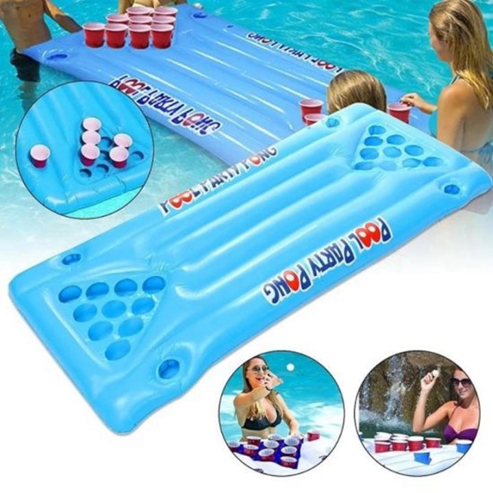inflatable-pool-mattress-beer-table-pool-mat-cup-hole-floating-row-table-tennis-entertainment-water-sports-pad