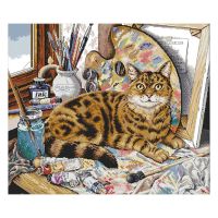 Cat and Oil Painting Pattern Cross Stitch Kits DIY Handmade Needlework 14CT Canvas Embroidery Set Home Decor