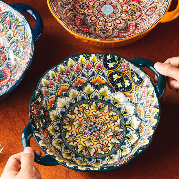 Morocco Ceramic Soup Noodle Bowl with Handle 950ML Household Ceramic