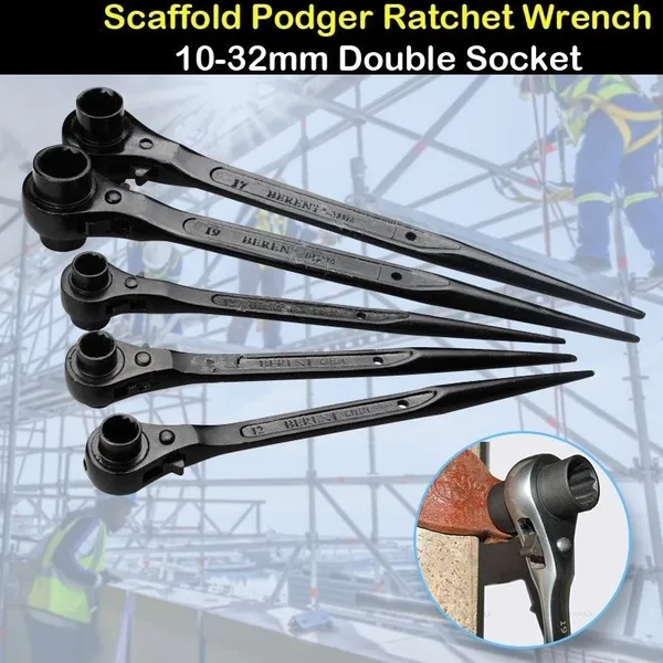 Black Scaffold Podger Ratchet Spanner Ratcheting Socket Wrench 10-32mm NEW