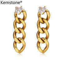 Kemstone สแตนเลสสตีลชุบทองคริสตัล Heart Link Chain Drop ต่างหูเครื่องประดับสำหรับผู้หญิง