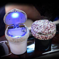 ALLGT Luxury Diamond Car Ashtray with LED Blu-Ray High Temperature Resistance Auto Ashtray Gift for Women Girl