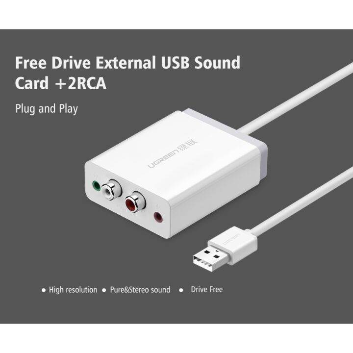 🎉🎉HOT!!ลดราคา🎉🎉 Ugreen (30521) External Sound Card USB to 3.5mm 2 RCA