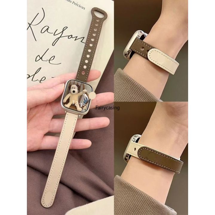 Slim iWatch Leather Band Women Strap for Apple Watch Series 9 8 7