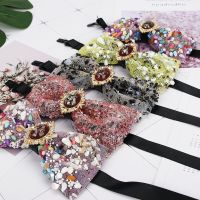 Diamond Colorful Stone Bow Tie Men For Rhinestone Collar Men Bowtie Crystal Chaton Super Cool Luxury Diamond Wedding Bow ties Nails Screws Fasteners