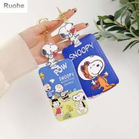 เคสใส่การ์ดบัตรธนบัตรอาหารแบบพกพาลายดอกไม้ของ RUOHE เคสใส่การ์ดรูปเครดิตไอดีการ์ดบัตรการ์ตูนคลิปติดบัตรพวงกุญแจสุนัข