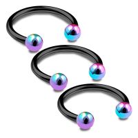 WKOUD 5pcs Horseshoe Ring Lip Nose Septum Cartilage Hoop Tragus Forward Helix Black Steel Balls - Pick Size Body jewellery