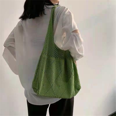 Fashion Knitted Women Shoulder Bag Summer Beach Tote Crochet Bag Large Capacity Casual Hollow Woven Female Shopper Handbag Purse