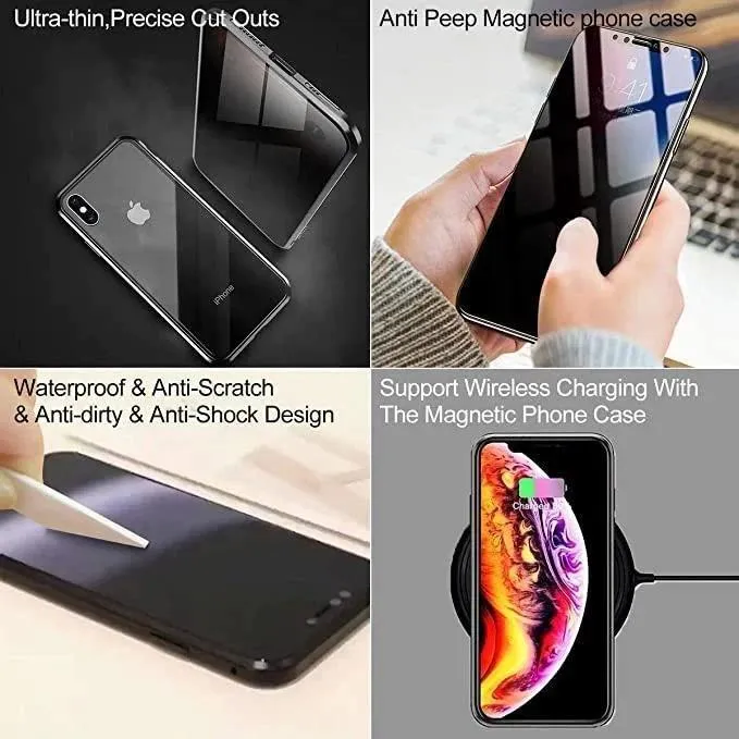 Anti Peep Magnetic Case for iPhone 14 13 12 11 Pro Max Anti Spy  Double-Sided Privacy Screen Protector Metal Bumper Phone Cover