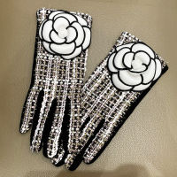 Brand designer Winter Gloves Warm Plus Velvet Thicken Touch Screen Cashmere Mittens Grid Big Flower Gloves for womeninvierno