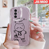 JIUMOO เคส A14 A04s A13กาแล็คซี่ของปลอกสำหรับ Samsung 5G ลายหมีมีความสุขลายคลื่นขอบเนื้อครีมโปร่งใสเคสมือถือใหม่กันกระแทกเคสใสป้องกันเลนส์กล้องซิลิโคนนิ่ม