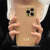 [HF16] เกาหลี Custom ชื่อตัวอักษรหนัง PU Soft Case สำหรับ iPhone 13 Pro Max 12 11 Pro X S R 7 8 Plus SE หรูหราสำหรับ Iphone 13 Mini