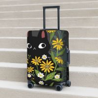 With Cat Suitcase Cover Black cat with flowers Business Vacation Fun Luggage Accesories Protector