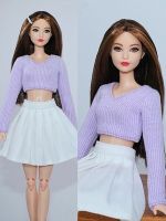 1/6 Doll Outfits Purple Knitted Sweater White Pleated Skirt for Barbie Dress for Barbie Doll Clothes 11.5" Dolls Accessories Toy Electrical Connectors