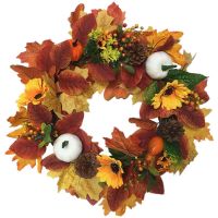 Fall Wreath, 16.5Inch Maple Leaf Pumpkin Wreath for Front Door Outside perfect for Autumn &amp; Halloween