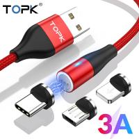 TOPK สายชาร์จไอโฟน หัวแม่เหล็ก  AM60 3A Fast Charging LED Magnetic Micro USB Type C Cable for iPhone Xs Max 8 7 6 Phone Cables