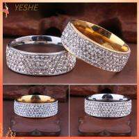 YESHE 8mm ผู้หญิงผู้ชาย Unisex ฝัง แหวนวง สแตนเลส เพทายเต็มตัว แต่งงาน