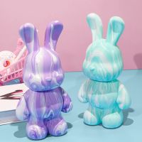 DIY Fluid Rabbit/Bear Piggy Bank Desktop Art Decor Manual Ornaments Toys Bunny Graffiti Painting Crafts Kids Money Box Gifts