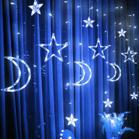 Moon and Star Curtain LED String Light 3.2m Festoon Fairy Lights Home Room Christmas New Year Holiday Party Decor Lamp Garland